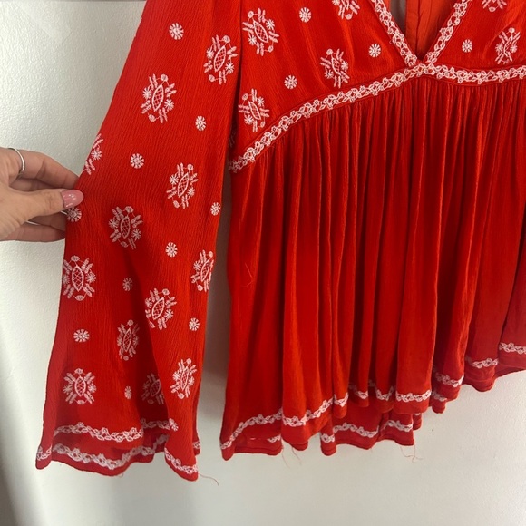 Fate red and white boho tunic top size S - Picture 3 of 5